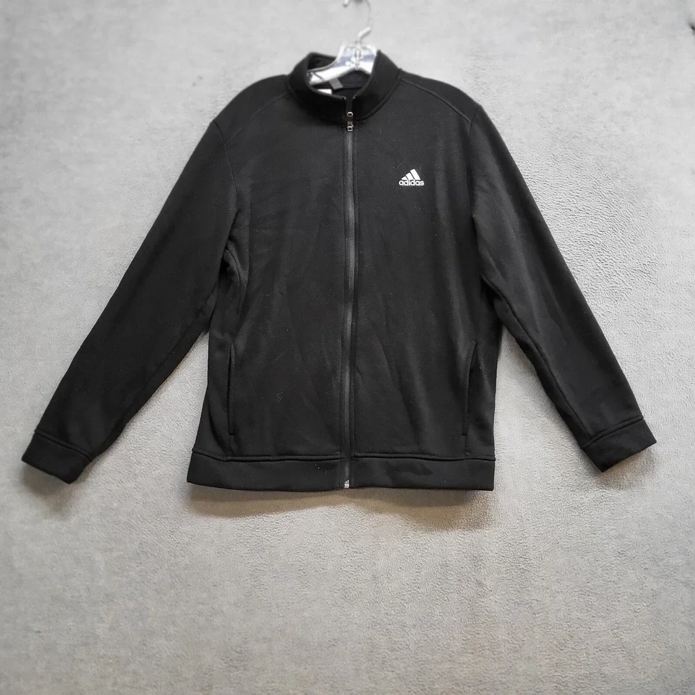 Adidas‎ Golf Men Jacket Medium Black Logo Full Zip Fleece